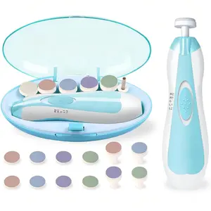 Upgraded Baby Nail Trimmer Electric |     Easy & Safe Baby Nail File, Precise 4-Stage Gentle Nail Buffer + Nail Clippers  Newborn to Toddler, with 18 Grinding Heads & Soft LED Light, Blue
