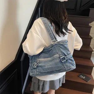 AS603 Denim Women's Shoulder Messenger Bag 2025 New Large-capacity Commuter Portable Tote Bag