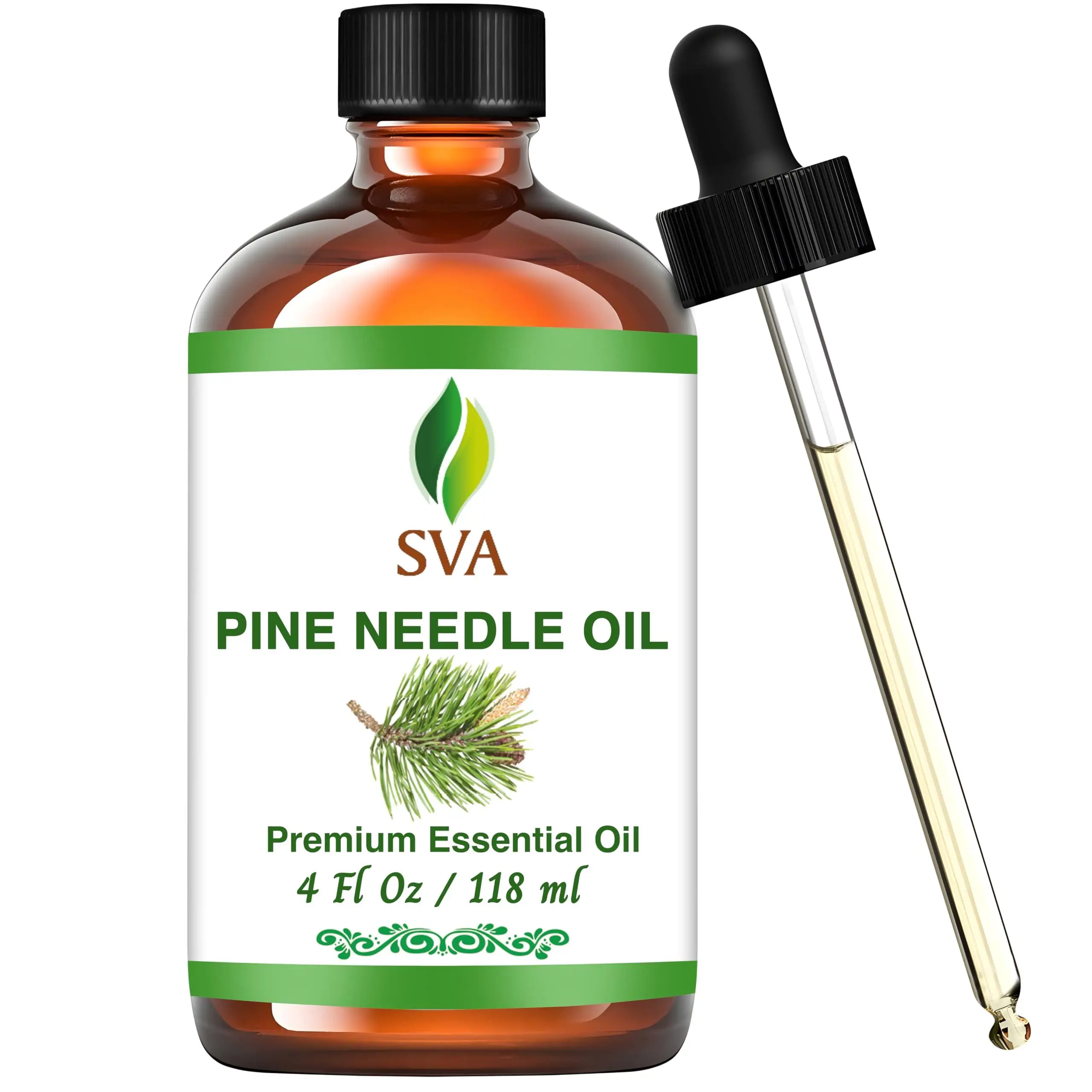 SVA 100% Natural Pine Needle Essential Oil - 4 Fl Oz Scented Liquid with Dropper, 24-Month Shelf Life, Wellness Aromatherapy Diffuser Self Care Product, Self Care Products