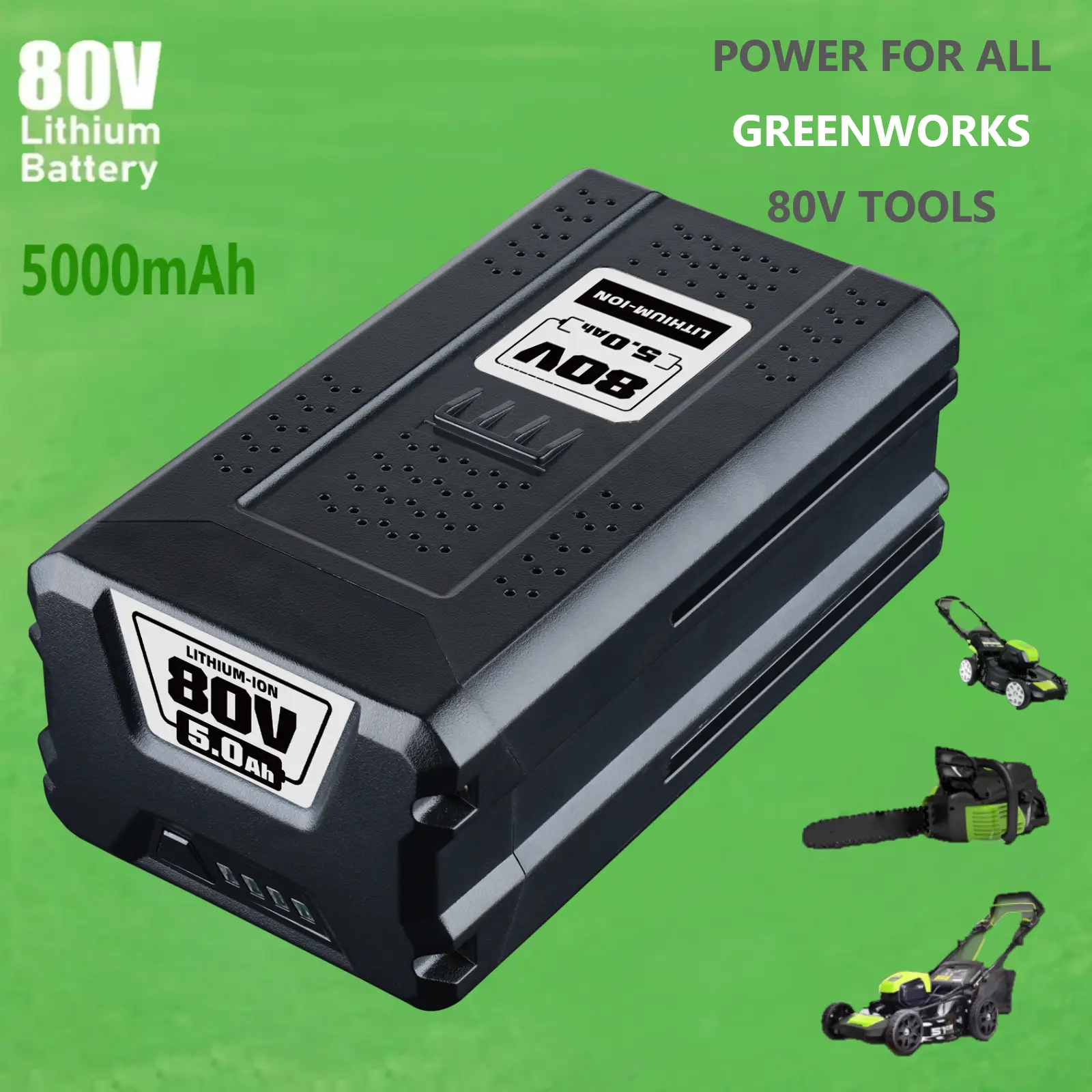 80V 5.0Ah Lithium High Capacity Ion Battery Replacement for Greenworks GBA80200, Compatible with Cordless Power Tools Including GST80320, PS80L210, HT80L00, ST80L00, ED80L00, Batteries