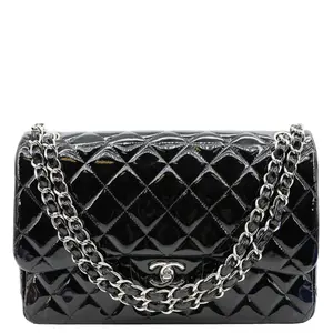 Pre-owned CHANEL Patent Leather Shoulder Bags Classic Jumbo Double Flap Shoulder Bag Black