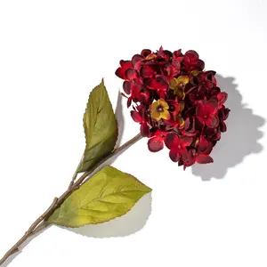 Burgundy Silk Faux Hydrangea Stem Spray - 28"