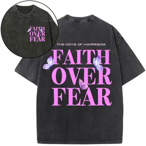Wash Shirt [Mineral Washed] Faith Over Fear T-Shirt – Bold Lavender Typography Christian Wash T-Shirt
