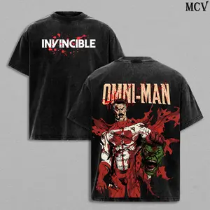 Omni Man Invincible Comic T Shirt Vintage Washed Oversized Tee Unisex Streetwear Superhero Villain Graphic Shirt Dark Action Design Gift for Comic Fans