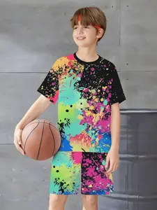 Boys' Summer Casual Set, Breathable & Sweat-Absorbent Design, Slim Fit Short Sleeve Top & Shorts, Trendy Childrenswear