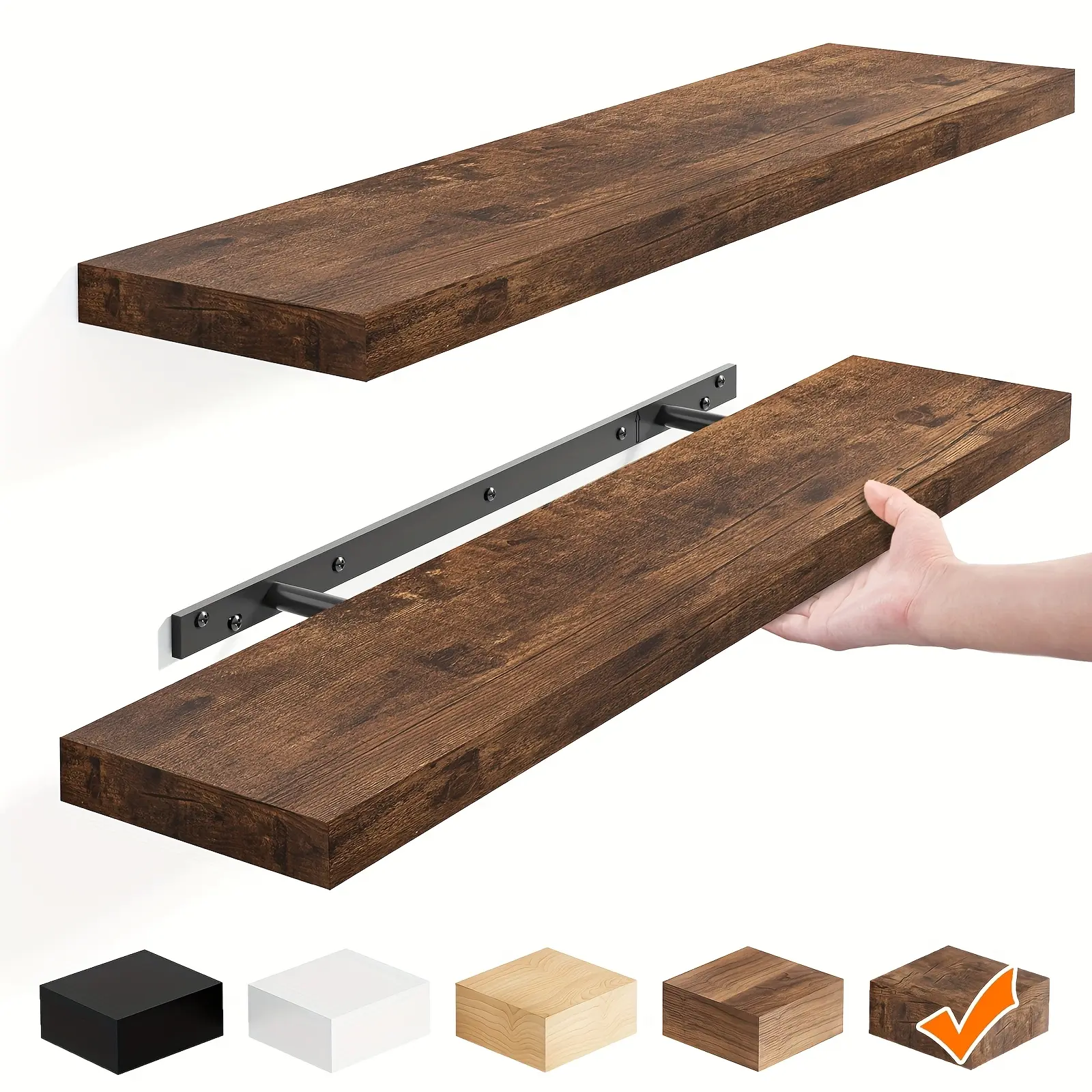 TOMNK 2/4/6pcs Floating Shelves, 15.7"/19.7"/ 22" Wood Hanging Shelf for Wall, Hanging Book Shelf for Wall Home Decor Living Room And Kitchen, Heavy Duty, Mounted Shelves for Bathroom, Bedroom, Living Room Or Kitchen, Hanging Shelf Decor Book