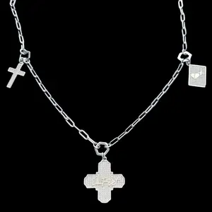 Lil Peep's Trinity Necklace 20" Chain with 3 Dedication Pendants & 2" Extendable Links Brass Silver Plated White Cubic Zirconia Free Gift Included
