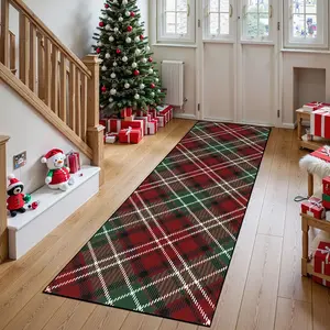 Christmas Plaid Carpet Pattern Non-Slip Washable Soft Comfortable Home Decor Checkered Rug for Kitchen Entry Living Room Bedroom Dining Hallway Laundry