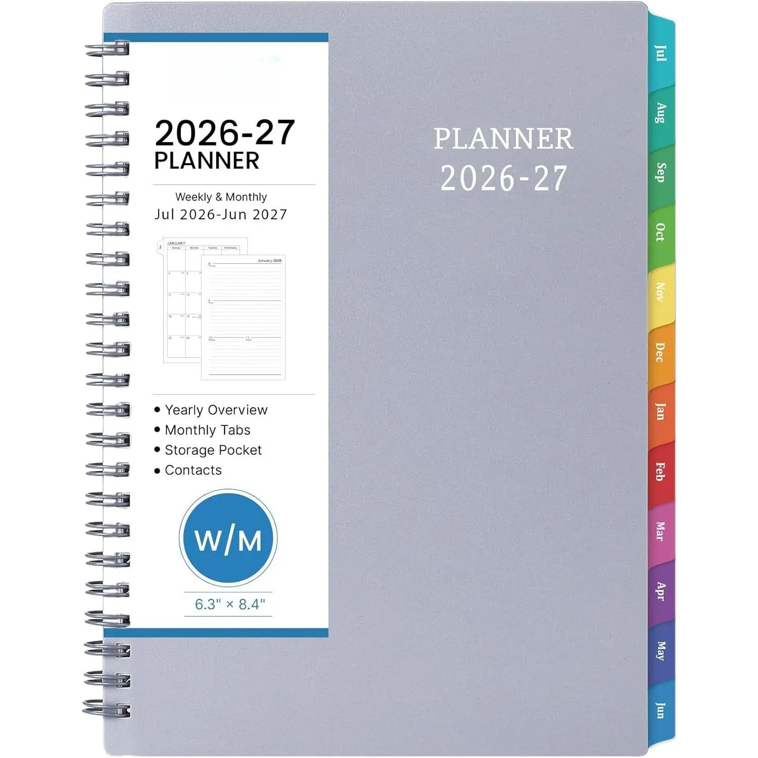 Planner 2026-2027 - JUL 2026 - JUN 2027, 2026-2027 Calendar Planner, Weekly and Monthly Planner, 6.25" x 8.3", Tabs, Inner Pocket,  -Wire Binding, Improving Your Time Management Skill