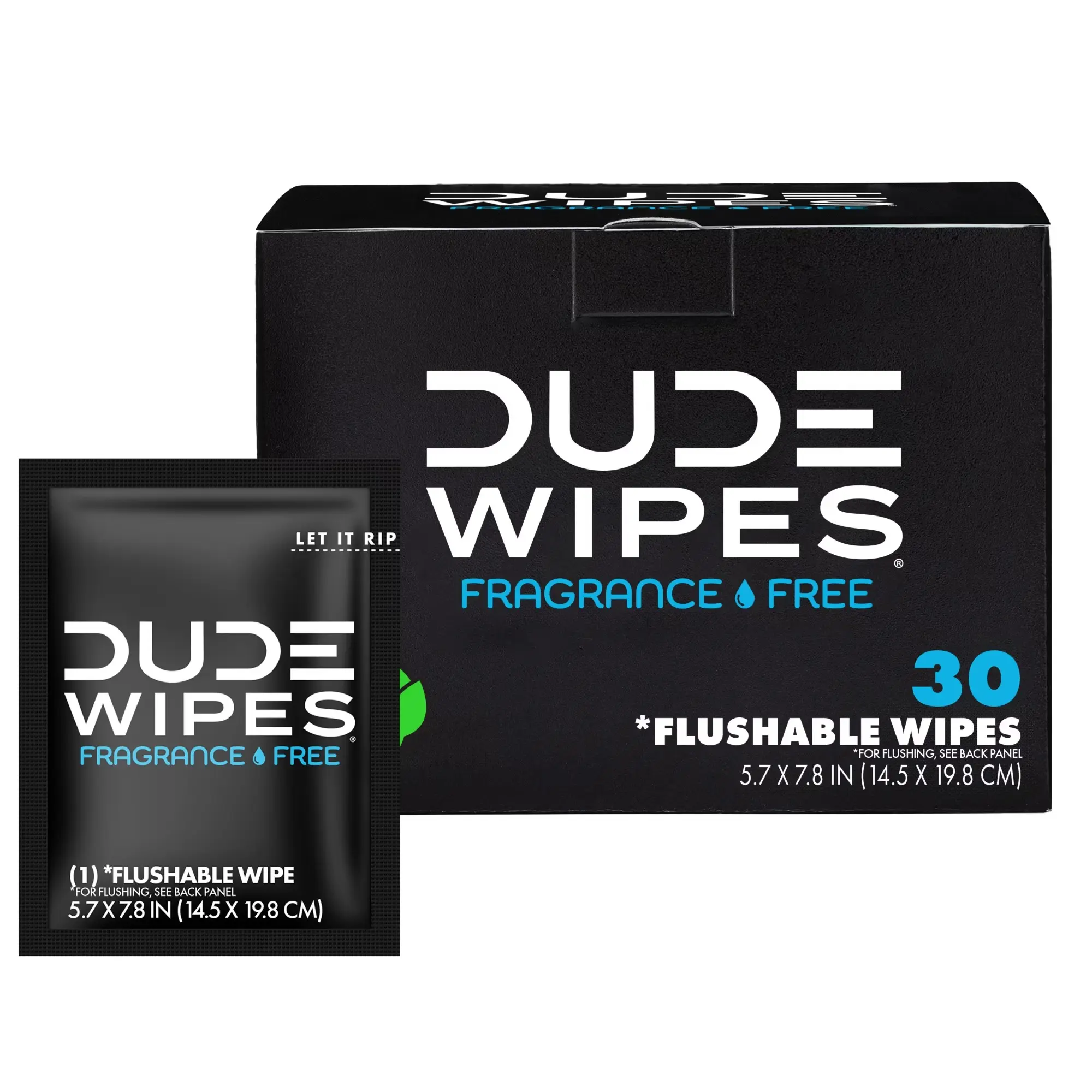 DUDE Flushable Wipes, XL On-The-Go Wet Wipes, Unscented, 30 Count Toilet Pack, Flushable wet wipes for adults