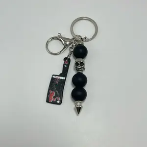 Dark Horror Tool Keychain with Black Beads, Skull Charm & tool Charms, Unique Design for Horror Lovers