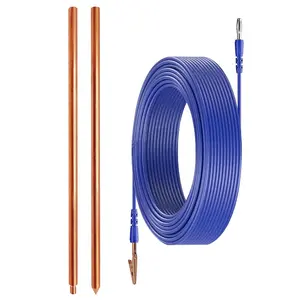 24" Pure Copper Ground Rod,Portable Plug Grounding Rod Kit with 50ft Copper Wire & Alligator Clip for Electric Fences, Grounding Mats,Generator Antennas,Satellite Dishes