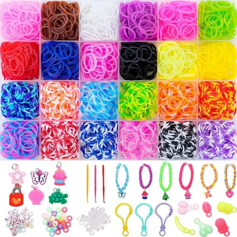 Rubber Bands Bracelet Kit for Kids 600-1800pcs Colorful Loom Bands Set with DIY Tools Perfect for Girls Craft Toys Unique Gifts Beaded Jewelry Accessories