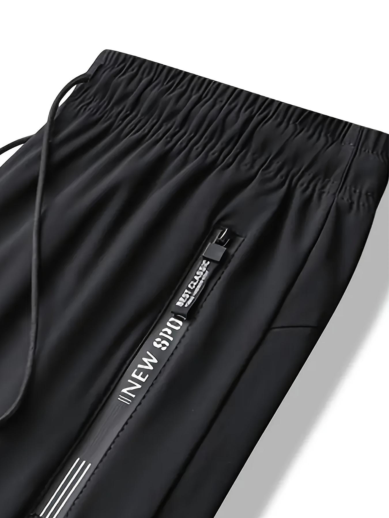 Men’s slim fit ice silk cool-touch lightweight long pants, 3-pack — drawstring elastic waistband design, zippered pockets; a summer essential for everyday casual wear. This flat-foot long pants is ideal for outdoor running and fitness.