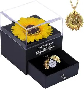 NO.BRAND Sunflower Locket Necklace - 3cm Zinc Alloy, Adjustable Chain Link, Hidden Message "You are My Sunshine", Women's Birthday & Mother's Day Gift
