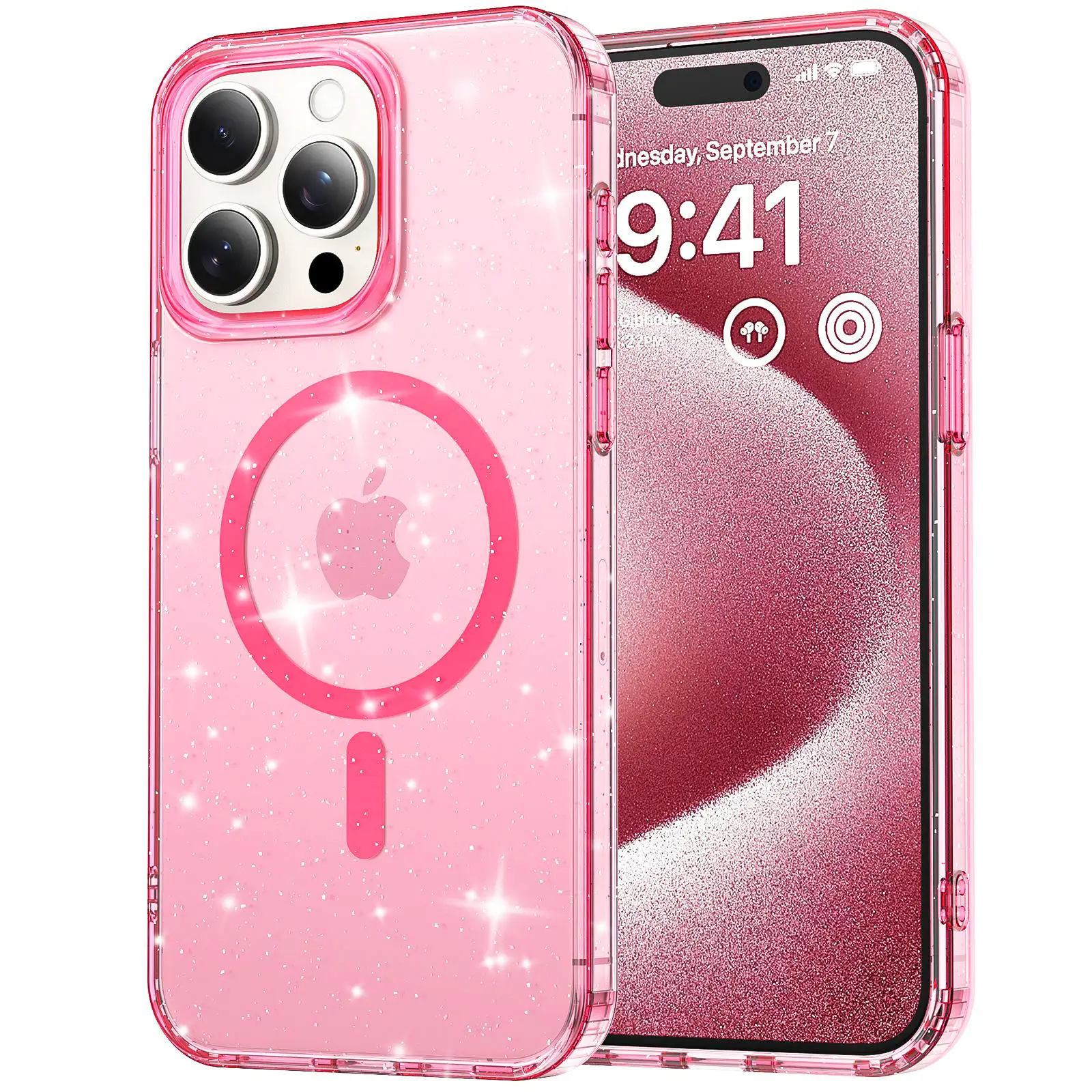 Sparkly Clear Glitter Shiny Bling, Aesthetic Soft TPU Protective Phone Case Magnetic Wireless Cases for iPhone 16 Pro Max 12 13 14 15 Pro