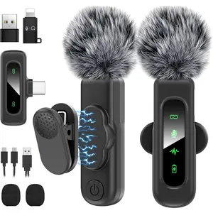 Mini Wireless Lavalier Microphone for iPhone and Android, Lapel Mic with Magnetic Clip-on for Video Recording, Lav Mic with LED Display for Podcasting, Vlogging, Content Creation and Interviews