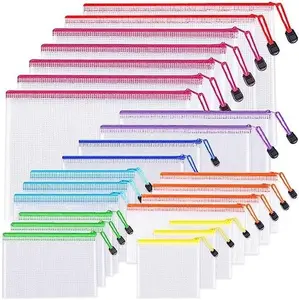 24pcs Mesh Zipper Pouch Bags,8 Sizes Waterproof Clear Plastic Pouches for Organization, Travel, Office Supplies & File Storage with Zipper Organiser Set