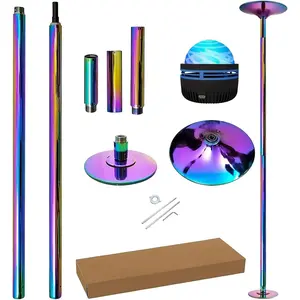 Adjustable Portable Dance Pole for Home, 45mm Chrome Spinning & Static Fitness Pole with Remote LED Starry Lights, Adjustable Height 88-108 Inch for Studio & Apartment