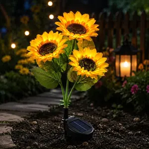 Solar Sunflower Garden Lights 2-Pack – IP65 Waterproof Outdoor Decorative Lights, Auto Charging by Day & Auto On at Dusk, LED Sunflower Pathway Lights for Garden, Yard, Lawn, Patio, Walkway & Backyard Decor, Warm Night Landscape Lighting