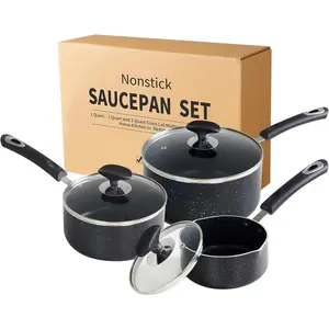 Nonstick Saucepan Set - 3-Pieces Pot Set 1 Quart & 2 Quart & 3 Quart,Ultra Non Stick Sauce Pan Small Pot with Glass Lid, for  Kitchen Restaurant,Black