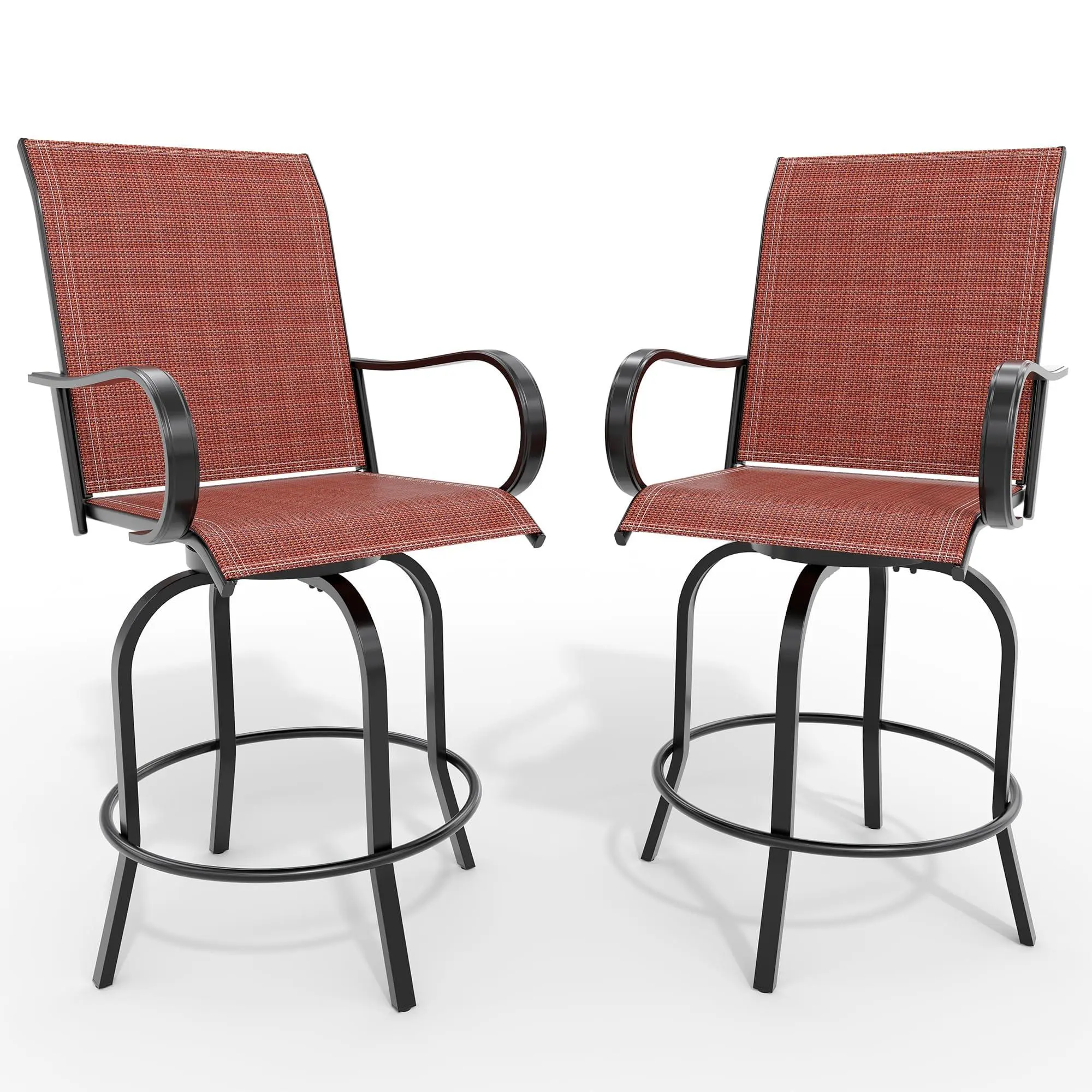 Outdoor Swivel Bar Stools Set of 2, Bar Height Patio Chairs with High Back & Armrest, All-Weather Textilene Fabric 360° Swivel Tall Barstools for Patio, Deck, Backyard, Garden,Red