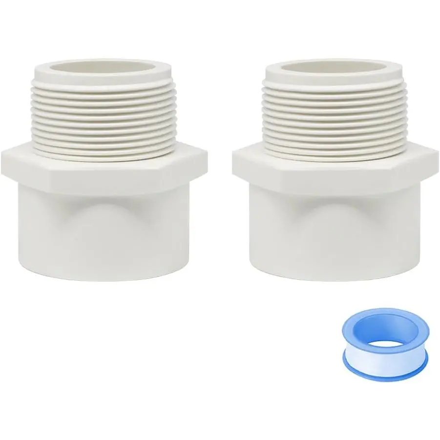 2 count 1-1/2 Inch Male Thread White PVC Fittings 2-Way PVC Pipe Coupling Adapter Connectors with 1.5" Male Thread Schedule 40 HE054-1-1/2
