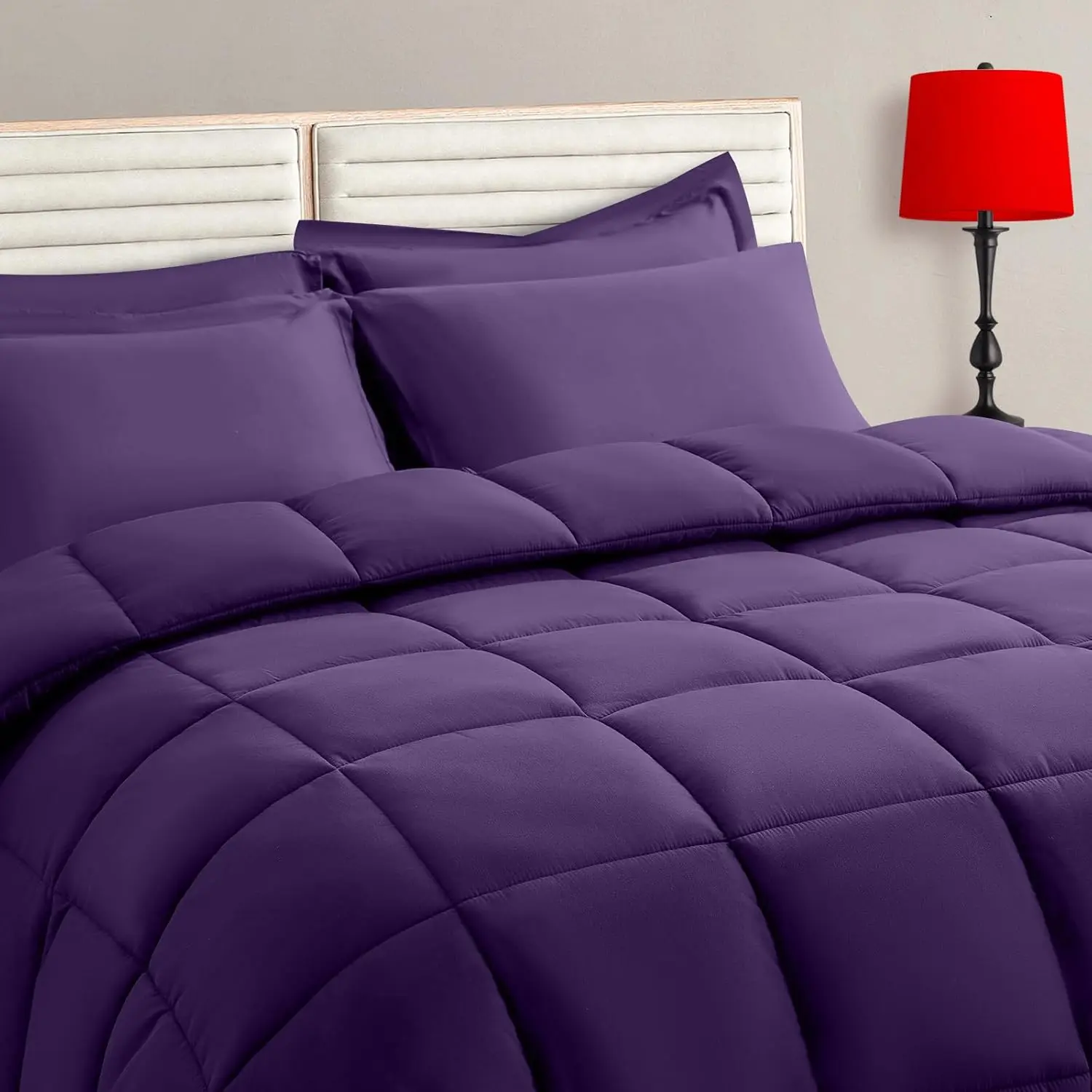 TAIMIT Purple Twin Size Comforter Set - 5 Pieces, Bed in a Bag Bedding Sets with All Season Soft Quilted Warm Fluffy Reversible Comforter,Flat Sheet,Fitted Sheet,1 Pillow Shams,1 Pillowcases
