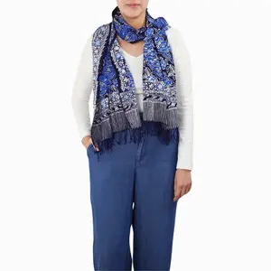 Handmade Batik Scarf, Soft Cotton, Midnight Autumn, Blue Black Navy, White