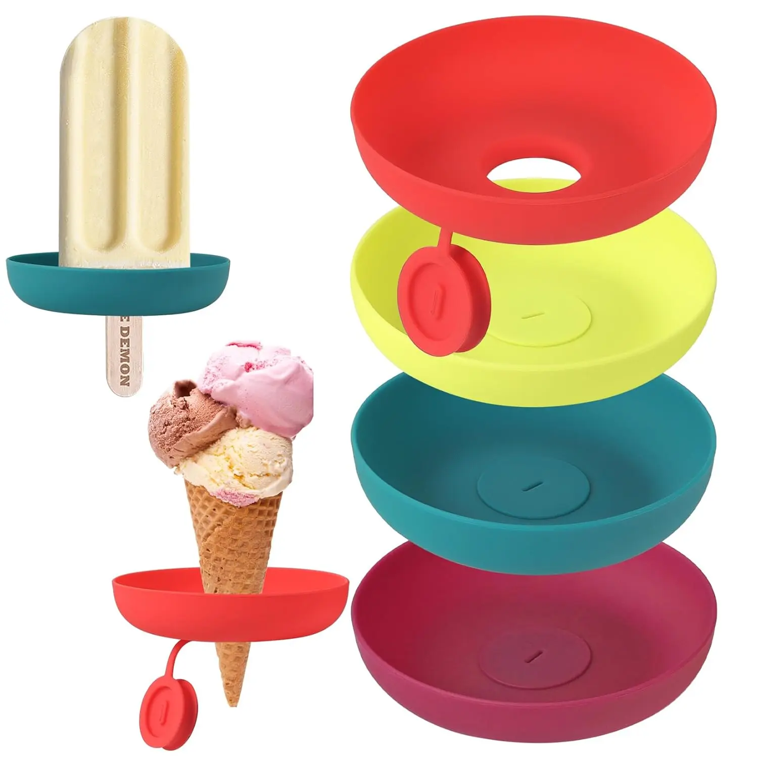 4 count Ice Cream Holder for , Popsicle Holders for  with Organizer, Catches Drips Before They Drop, Frozen Popsicle and Ice Cream Holder for Summer Days and Birthday Popsicle Party