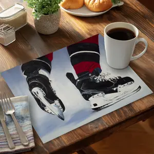 360 stand Rectangular 14x18 in Blue Sports Theme Hockey Player Placemat and Table Coasters Set, CPPM1418SW8, Kitchen Tableware for Man Cave Home Decor, Coasters For Drinks