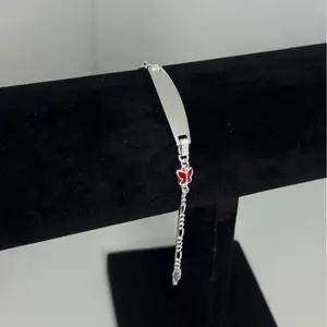 Esclava fígaro  para niñ@ con plaquita de plata 925 con dije de mariposa - 5.5 inch
