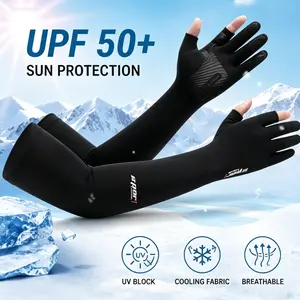 Outdoor 2-Finger / Half-Finger Cycling Arm Sleeves, Non-Slip Grip Touchscreen Sun Protection Ice Silk Cooling Sleeves, UPF 50+ UV Protection Breathable Lightweight Compression Sleeves for Men Women, Ideal for Cycling, Hiking, Driving & Outdoor Sports