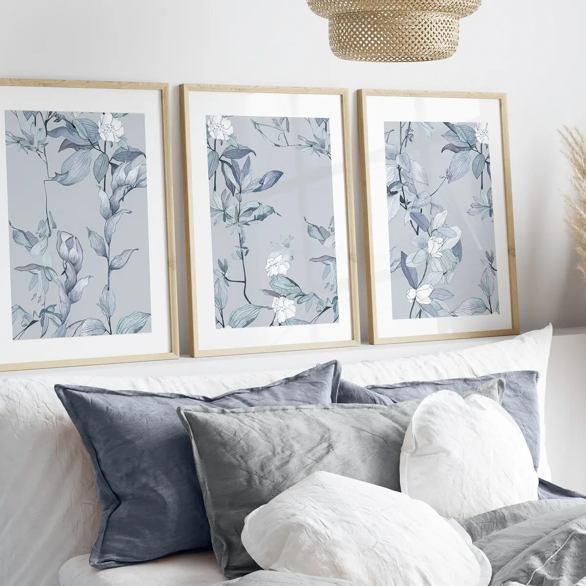 Chinoiserie wall art, Blue chinoiserie art, Botanical wall art, Modern wall art, Light Blue Wall Art, Chinoiserie prints, Triptych wall art UNFRAMED