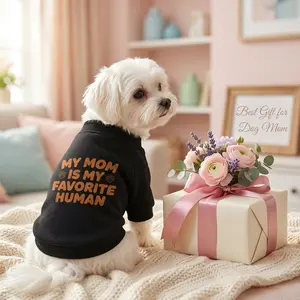 Dog Mom Gift Dog Sweater for Small Dogs, Soft Warm Black "My Mom Is My Favorite Human" Print Puppy Clothes, Cute Comfortable Small Breed Dog Outfit, No Restriction Pet Apparel for Daily Walks & Snuggles