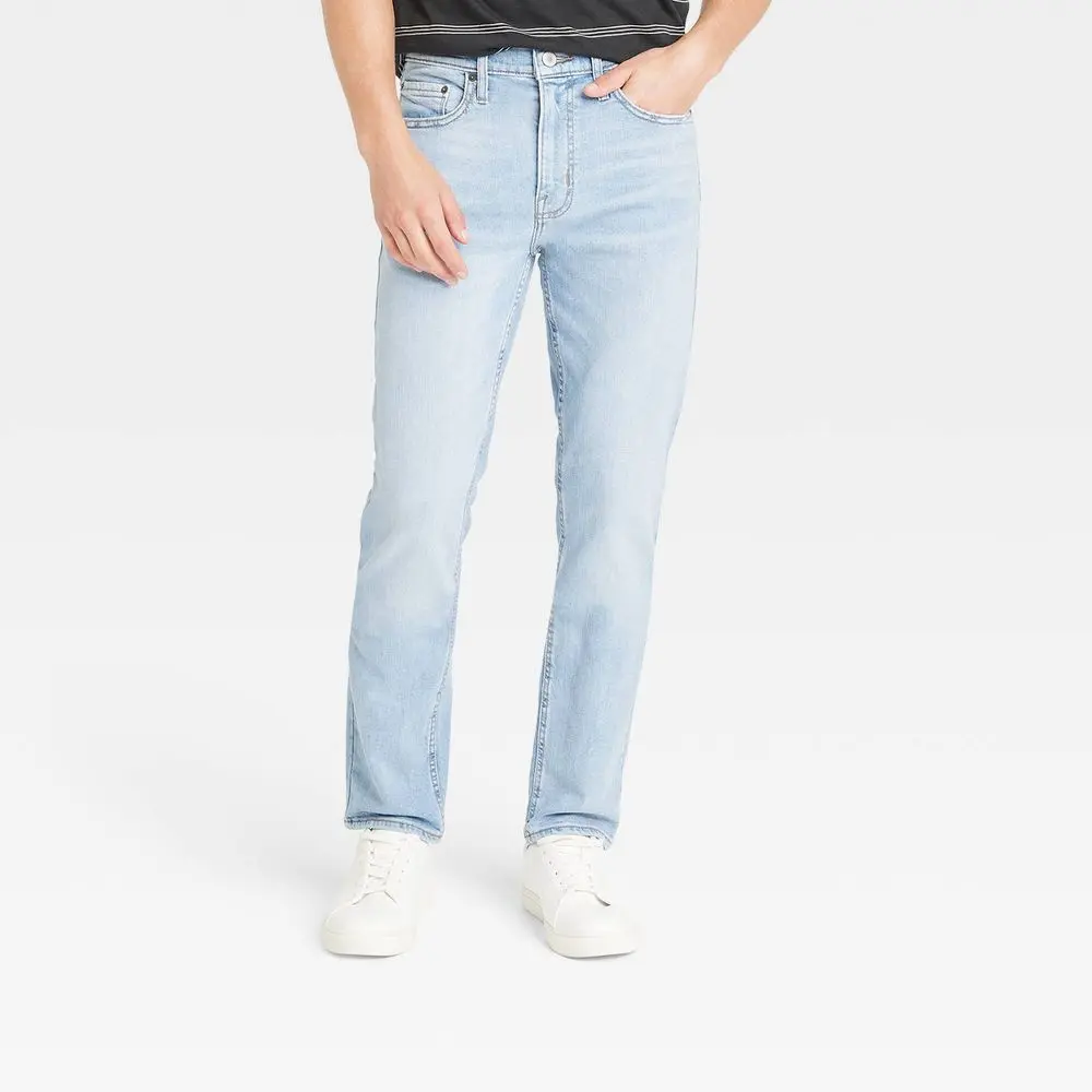 Men's Slim Fit Jeans - Goodfellow & Co Light Blue 40x30: Mid Rise Stretch Twill Fabric