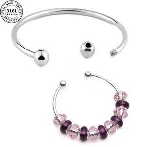 New 2026 316L Stainless Steel Bangle Bracelet Screw End Ball Cuff Charm Beads DIY Jewelry for Women Men Gift for love