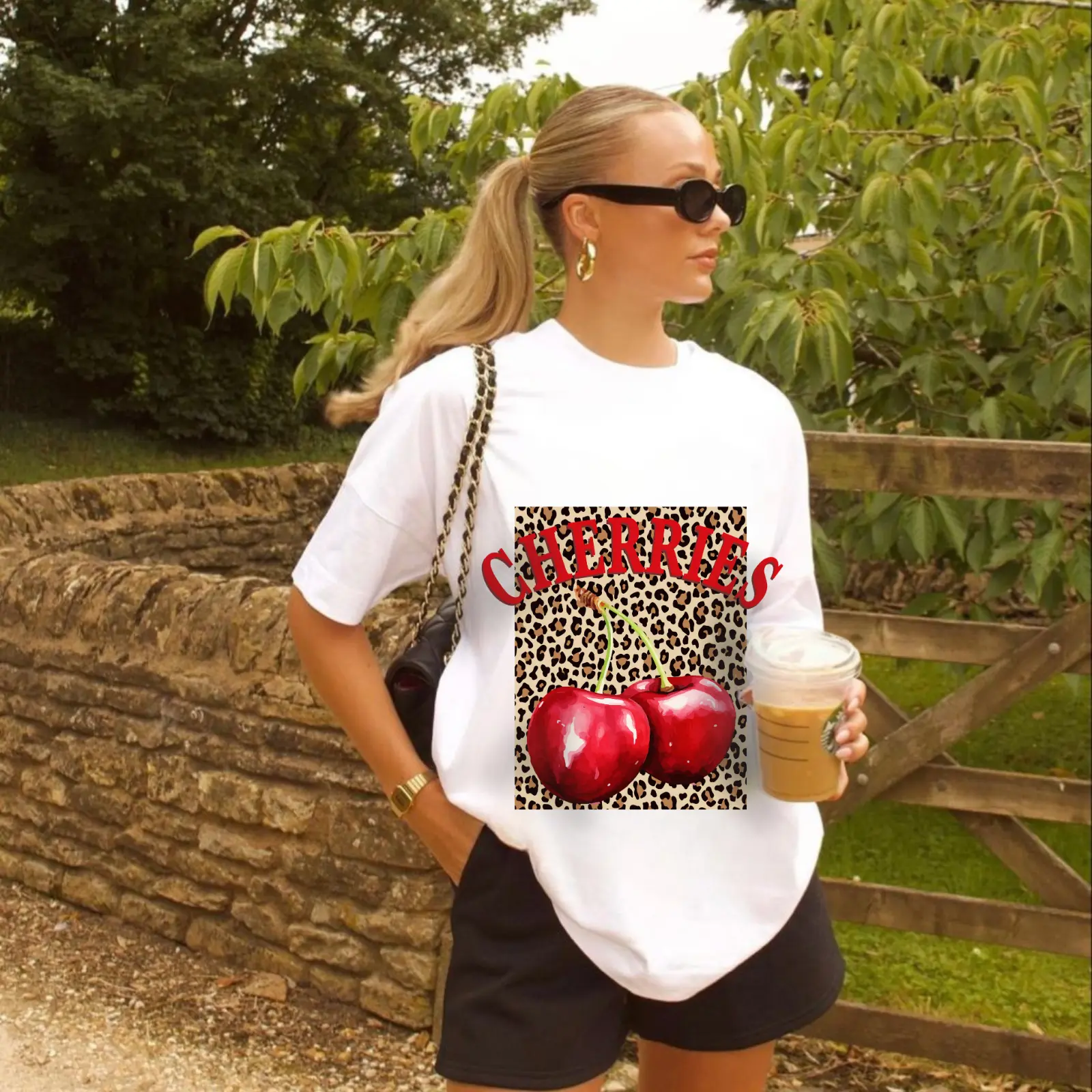 Viral Y2K Cherry Graphic T-Shirt – Oversized Leopard Print Tee
