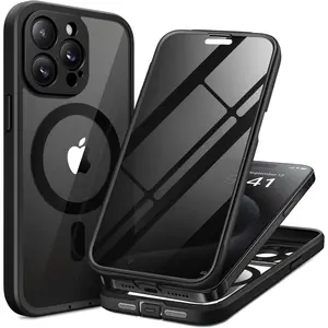 Case For iPhone 15 Pro Max, Compatible with MagSafe, Built-in Privacy Screen Protector and Camera Protection, Anti Spy Full Body Dustproof Shockproof Hard Phone Case 6.7", Black
