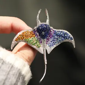 18K Thick Gold Plated Manta Ray Brooch Pendant, Ocean Ray Convertible Jewelry, Premium Enamel with Neon Cyberpunk Accents, High-End Marine Life Statement Accessory for Party, Wedding, Daily Wear & Valentine’s Gift for Her & Him