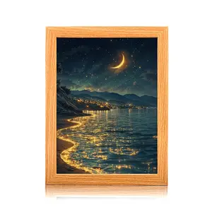 Creative Mountain Moon Starry Night Mirror, LED Art Frame, Wall or Table Decor, Three Light Color Adjustments, Birthday Gift
