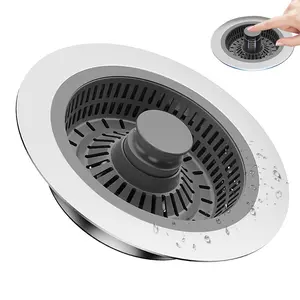 Kitchen Sink Drain Strainer & Stopper Combo, Universal Sink Stopper, 1 Count Stainless Steel Pop-up Sink Stopper & Drain Strainer, Anti-clog and Easy Clean Sink Protectors for Kitchen Sink, Home Bathroom Cleaning Goods, Drain Cover