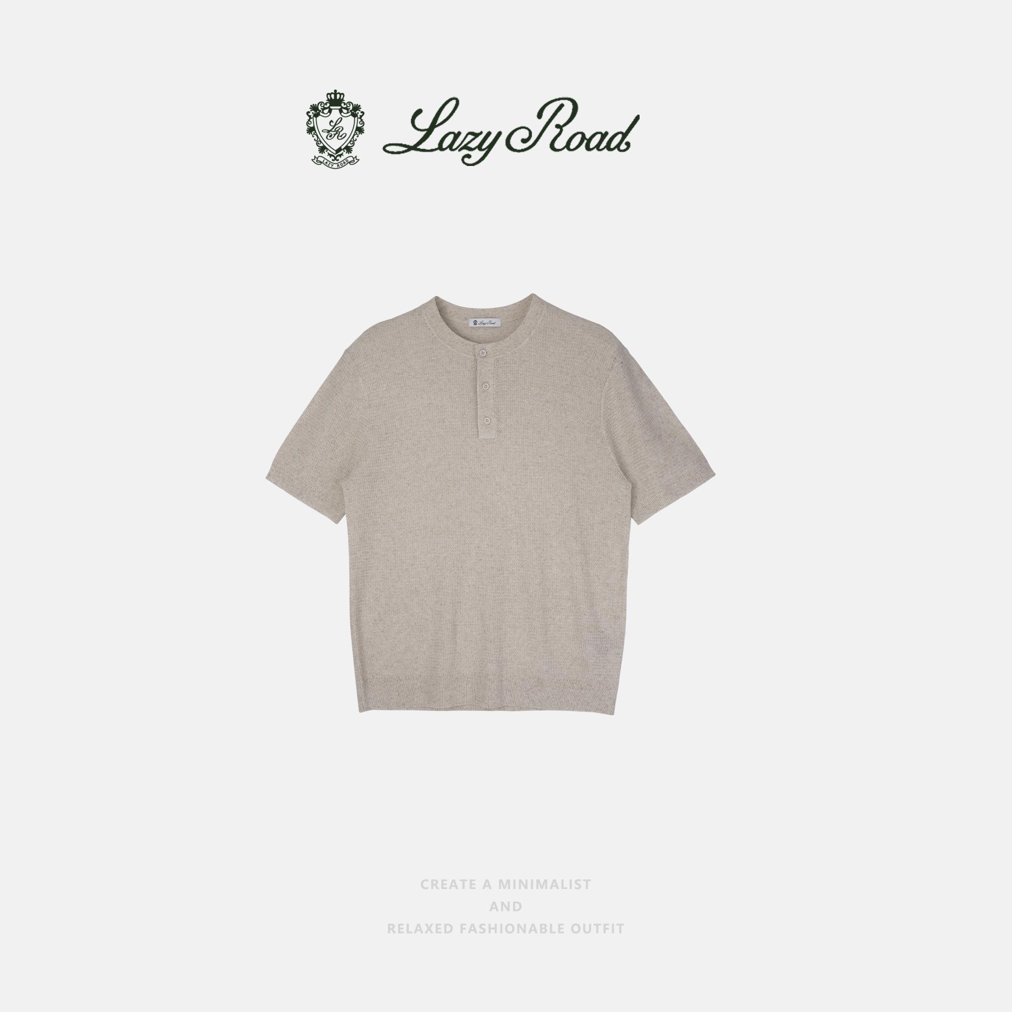 LazyRoad Old Money Style Men's Henley-Neck Short-Sleeve T-Shirt, Breathable Tencel & Linen Blend Knit T-Shirt(Black)-M6006