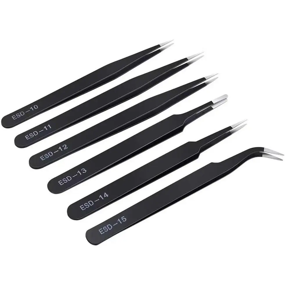 6PCS Tweezers Set, Anti-Static Stainless Tweezers| For Electronics, Laboratory Work, Jewelry-, Craft, Soldering, etc, by