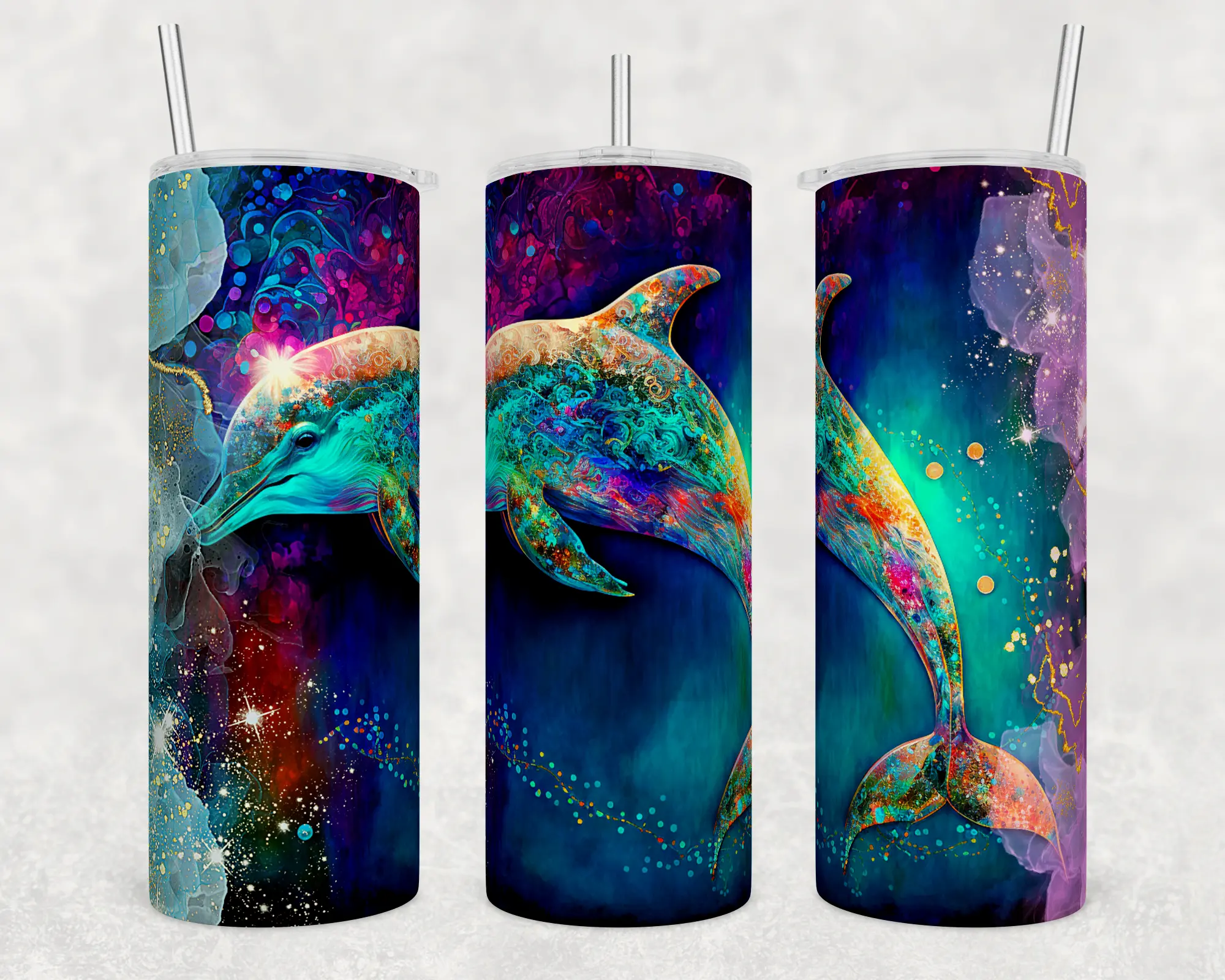 DOLPHIN 20oz Reusable Stainless Steel Insulated Water Bottle Tumbler - Leak-Proof Lid & Straw, Cartoon Animal-Themed Stylish Design, Portable, for Adults, Hot/Cold Beverages, Hand Wash Only Kitchenware Drinkware Flask, Animals
