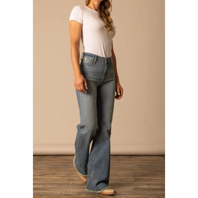 Kimes Ranch Olivia Jeans Mid Wash High-Rise Wide-Leg Denim for Women All Seasons Plain Below the Ankle Premium Stretch Western Style