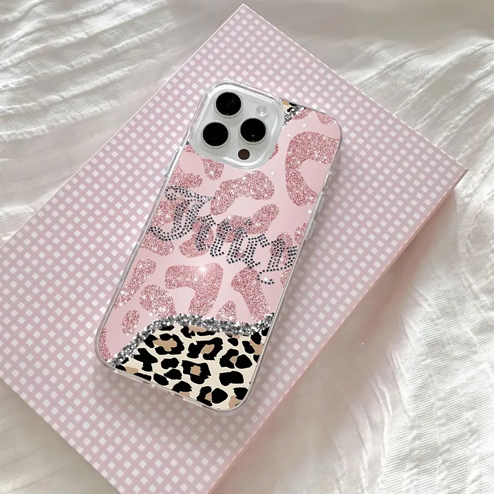 Leopard Print Rhinestone Juicy Phone Case Cover, Compatible with iPhone 17/16e/16/15/14/13/12/11 Pro Max/mini/air/XR/XS/x/7/8 Plus, Tpu Material