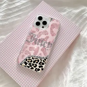 Leopard Print Rhinestone Juicy Phone Case Cover, Compatible with iPhone 17/16e/16/15/14/13/12/11 Pro Max/mini/air/XR/XS/x/7/8 Plus, Tpu Material