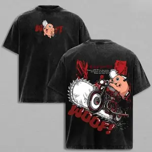 Pochita Chainsaw Man T-Shirt – Vintage Washed Oversized Heavy Cotton Anime Manga Tee, WOOF Cute Dog Chainsaw Devil Retro Streetwear Graphic Top Gift for Fans Made Anime fans, Chainsaw Man anime merchandise CEH