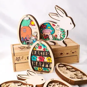 3pcs Easter DIY Handmade Egg Bunny Decorations, Wooden Puzzle Model Creative Gift, Easter Basket Filler, Party Favor, Party Supplies, Boy Girl Classroom Prize